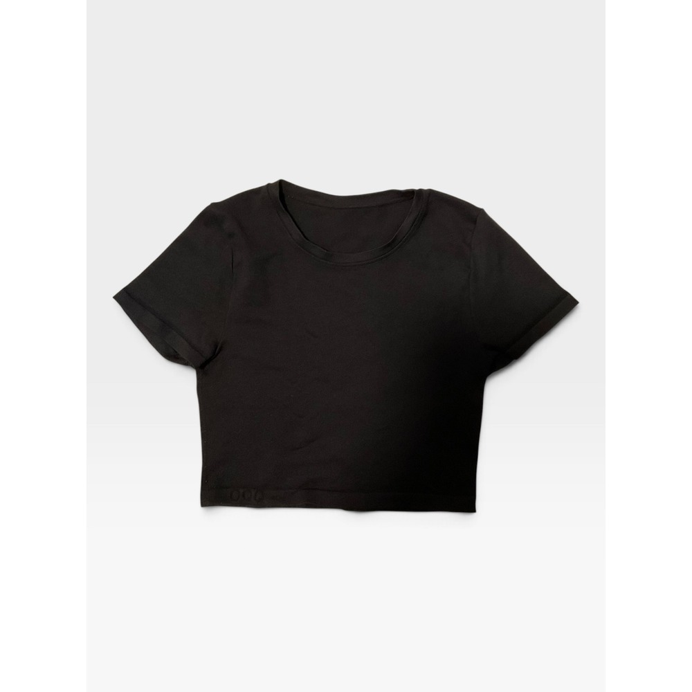 OQQ Seamless Crop Top | Short Sleeve T-Shirt | Black | Size L